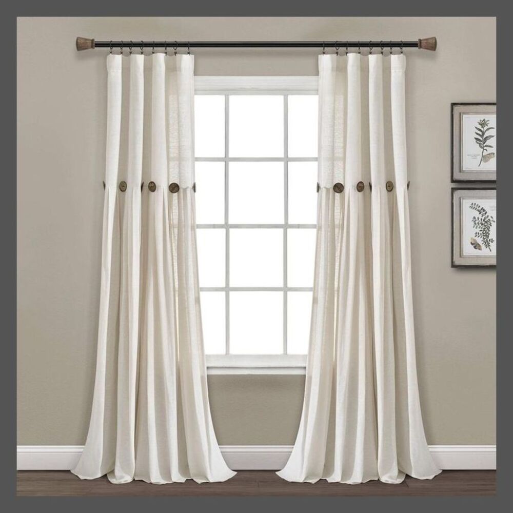 2- panel Open Box - Lush Decor - 84x40" Farmhouse Linen Button New Win Off White